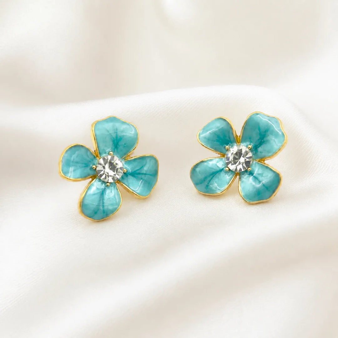 Teal Petal Crystal Centre Studs
