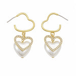 Load image into Gallery viewer, Diamond Heart Pearl Dangle Earrings
