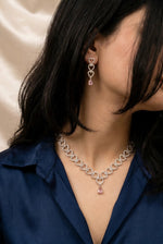 Load image into Gallery viewer, Linked Hearts Pink Drop Necklace Set

