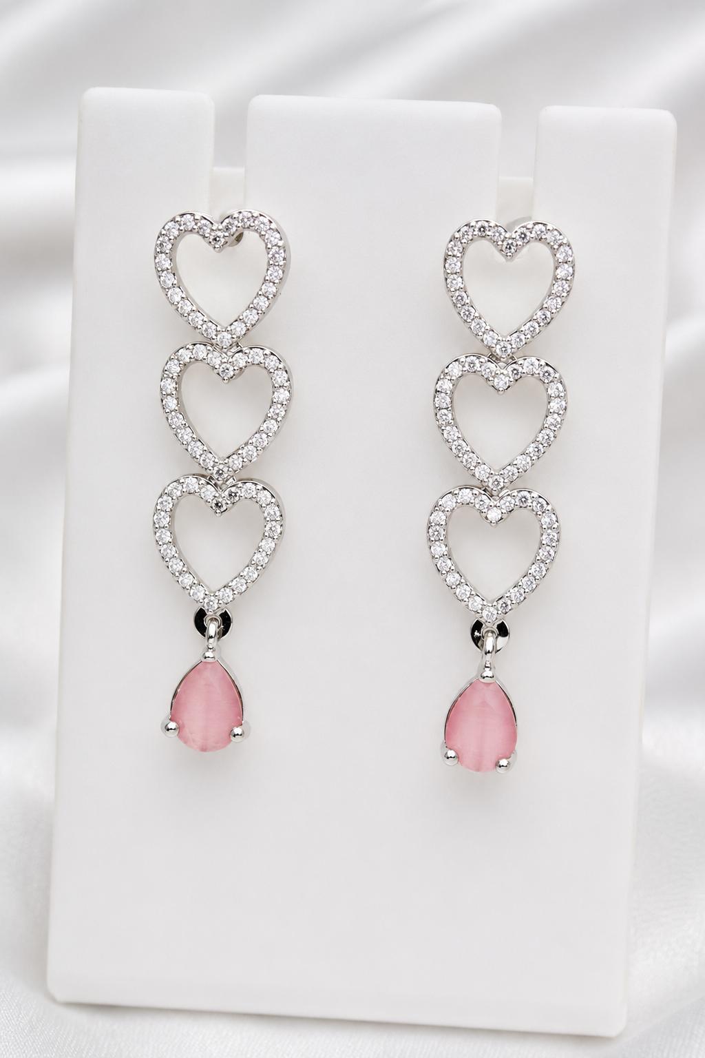 Linked Hearts Pink Drop Necklace Set