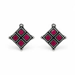 Load image into Gallery viewer, Oxidised Diamond Grid Square Stone Stud Earrings
