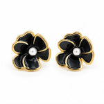 Load image into Gallery viewer, Onyx Flower Pearl Earrings

