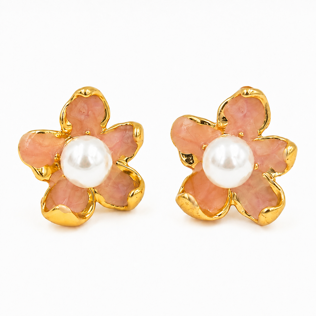 Blush Petal Pearl Centre Stud Earrings