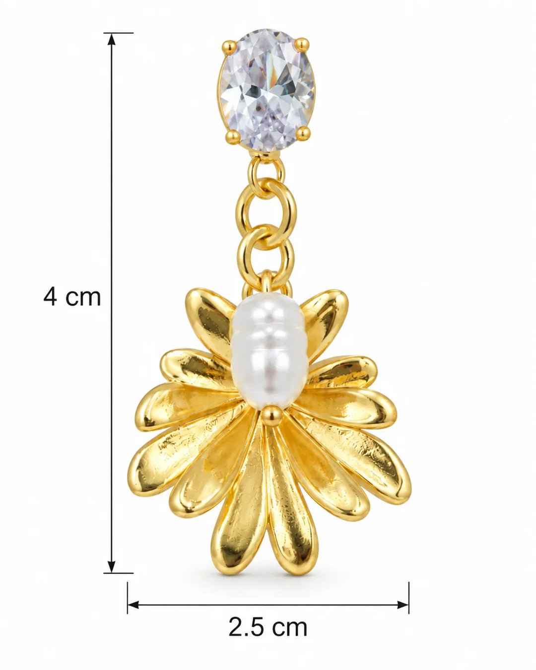 Ruvique Gold Sunburst Pearl Chain Drop Earrings