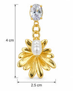 Load image into Gallery viewer, Ruvique Gold Sunburst Pearl Chain Drop Earrings
