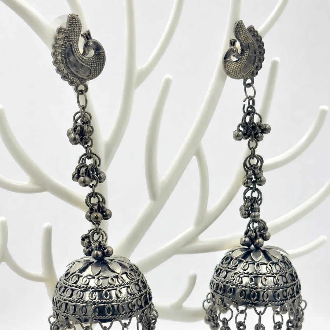Black Peacock Long Jhumka Earrings