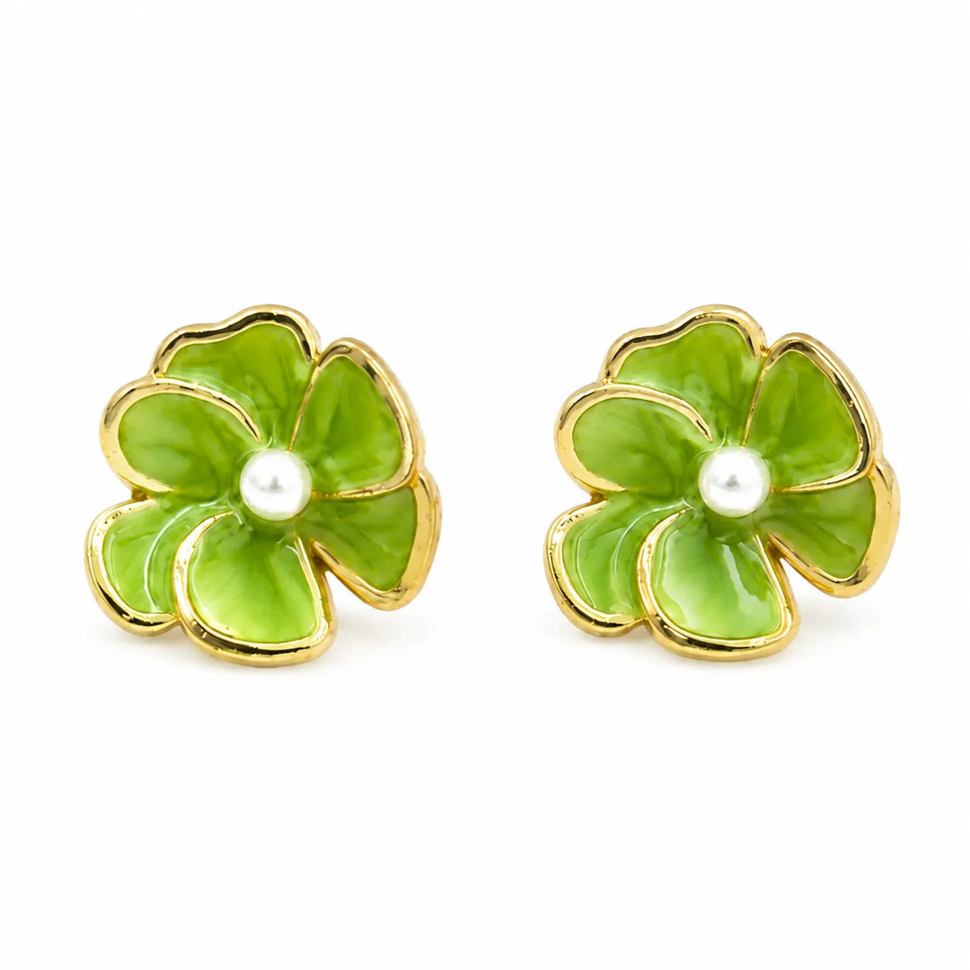 Green Garden Pearl Studs