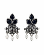 Load image into Gallery viewer, Oxidised Tri-Petal Dome Jhumka with Pearl Drops
