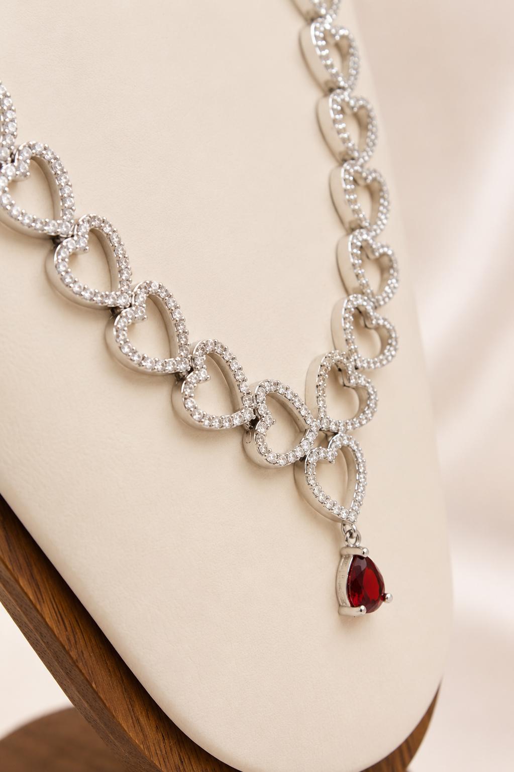 Linked Hearts Ruby Drop Necklace Set