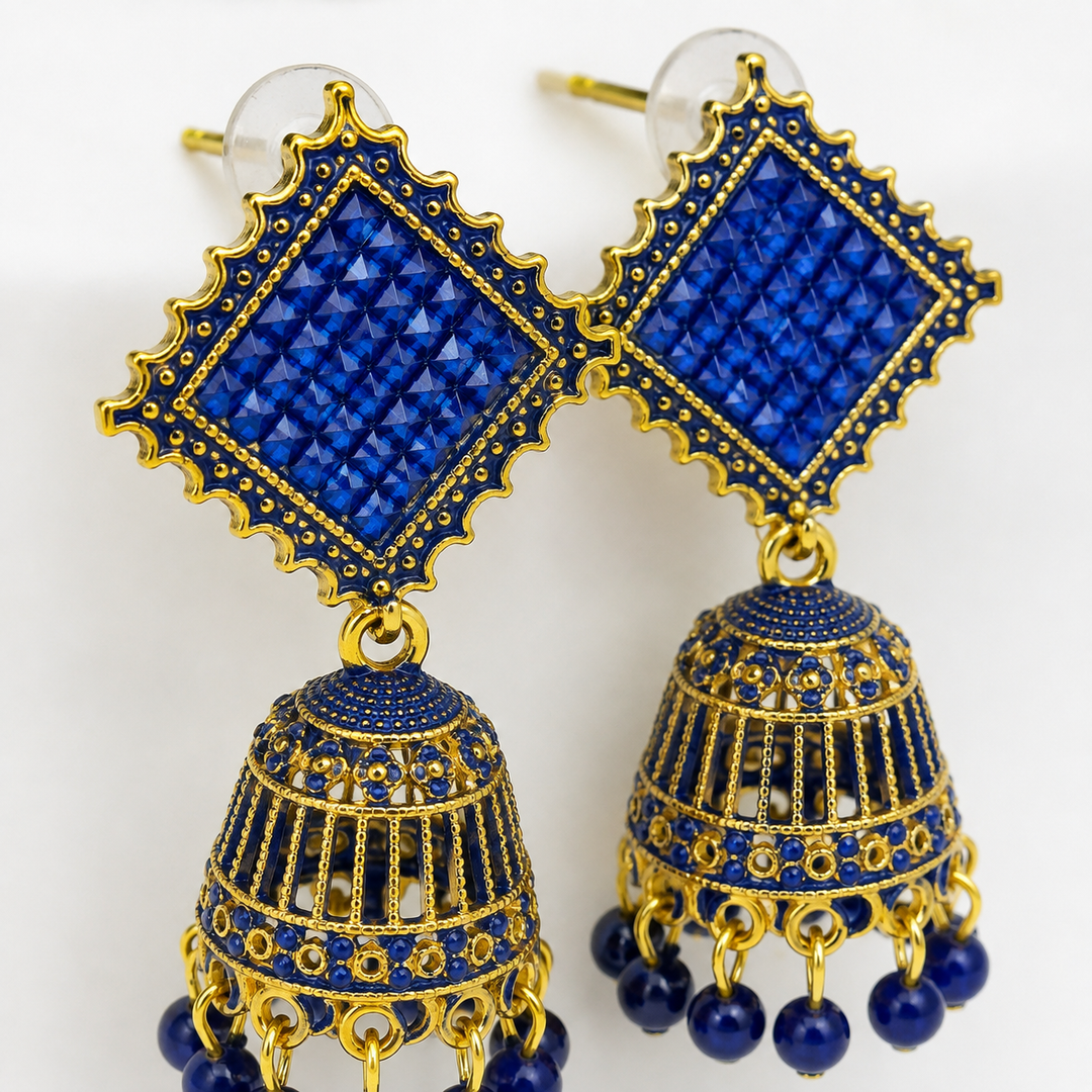 Royal Blue Square Jhumka Earrings