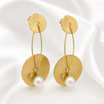 Load image into Gallery viewer, Sunburst Disc Pearl Drop Earrings
