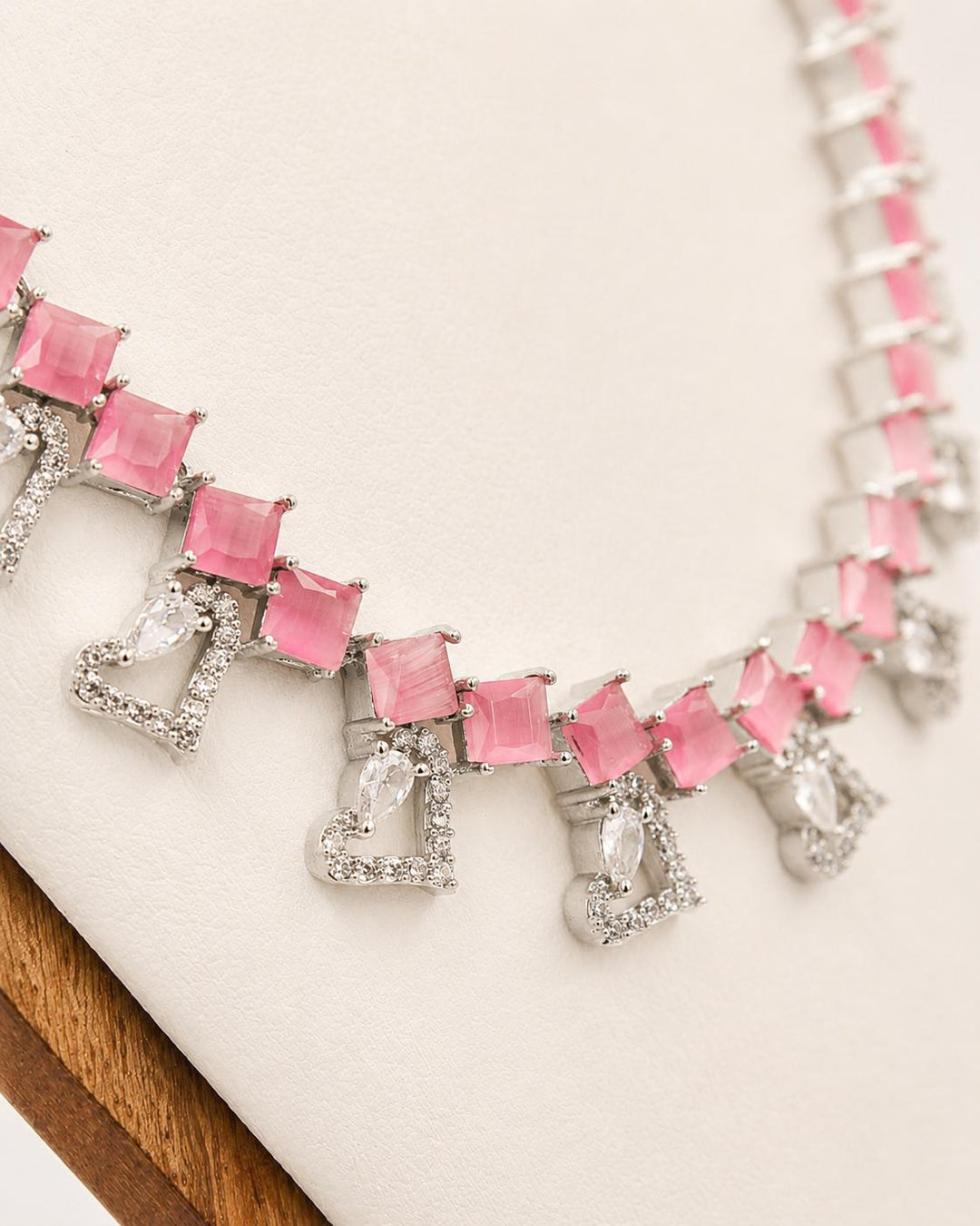 AD Blush Pink Square Stone Necklace Set