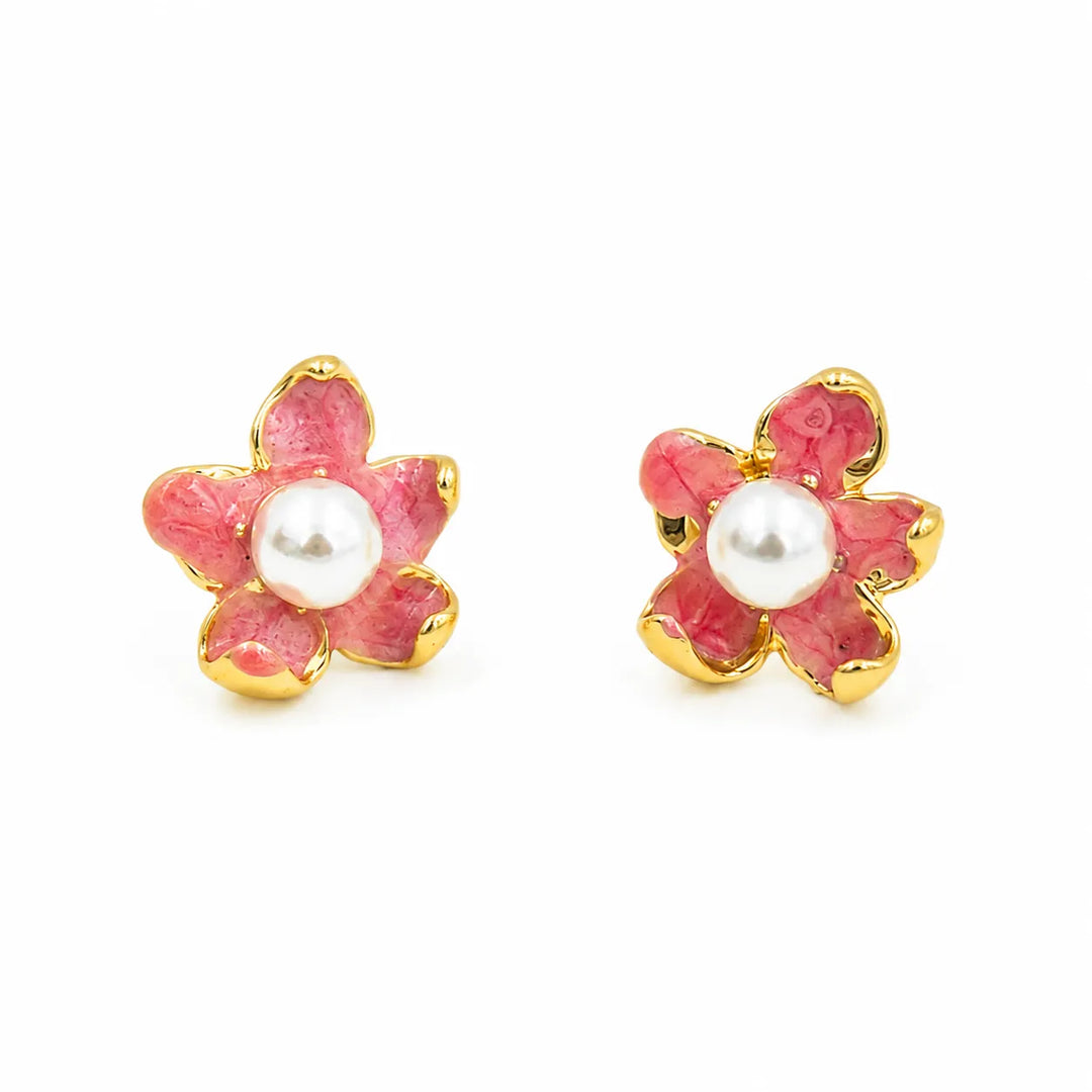 Rose Petal Pearl Centre Stud Earrings