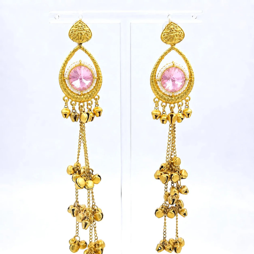 Pink Crystal Kashmiri Zumka Earrings