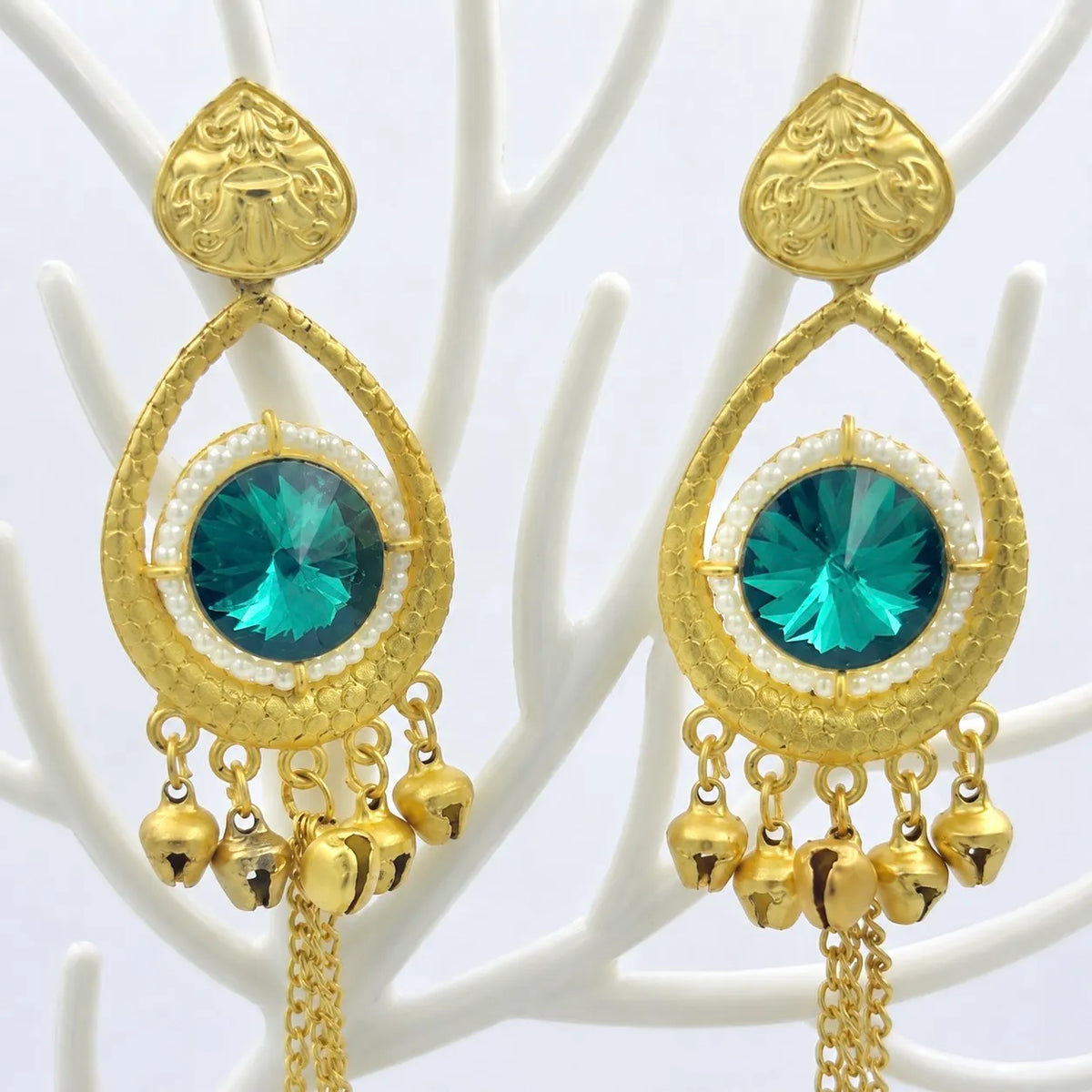 Emerald kashmiri jhumka drop earrings