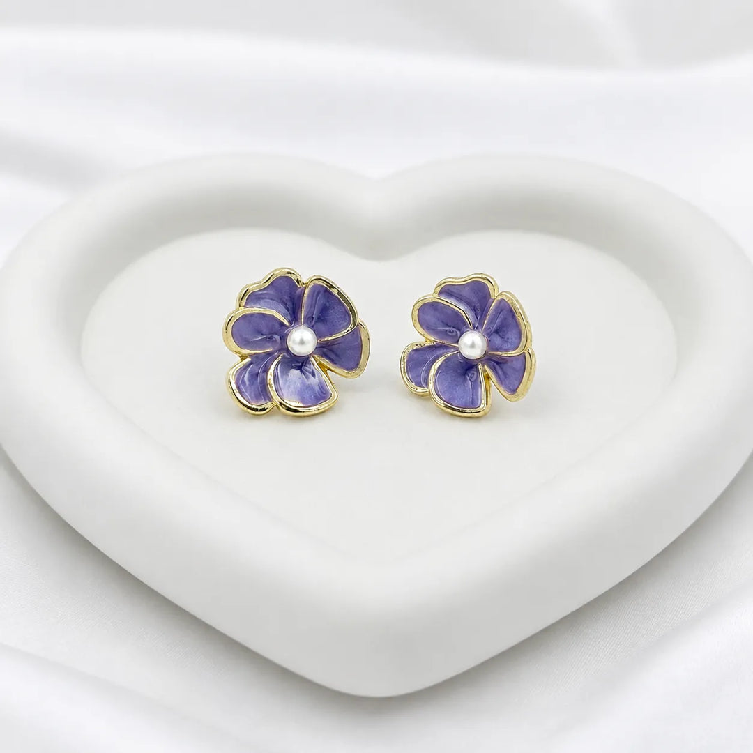 Violet Bloom Pearl Studs