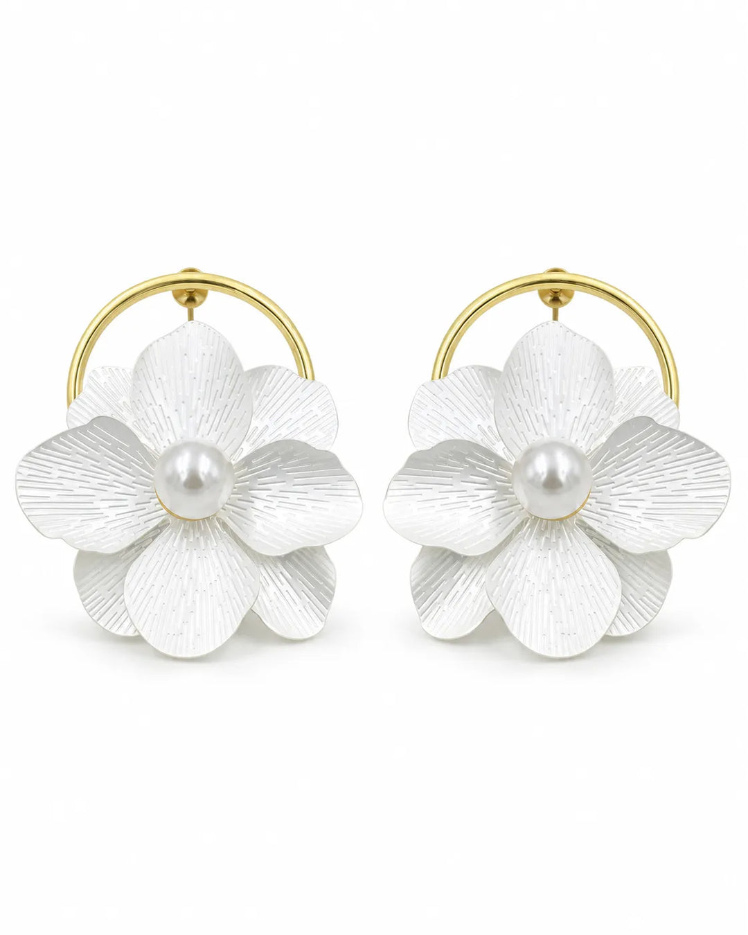Ruvique Large Floral Pearl Hoop Statement Earrings