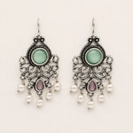 Load image into Gallery viewer, Oxidised Filigree Chandelier Pearl Drop Earrings
