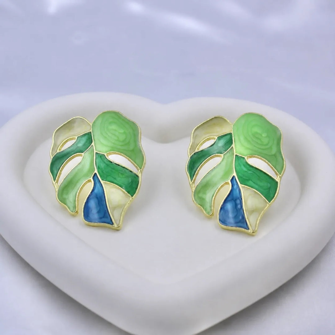 Tropical Leaf Enamel Earrings