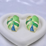 Load image into Gallery viewer, Tropical Leaf Enamel Earrings
