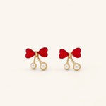 Load image into Gallery viewer, Crimson Bow Pearl Drop Studs
