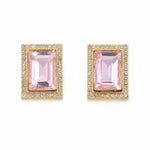 Load image into Gallery viewer, Pink Emerald Crystal Pave Halo Stud Earrings
