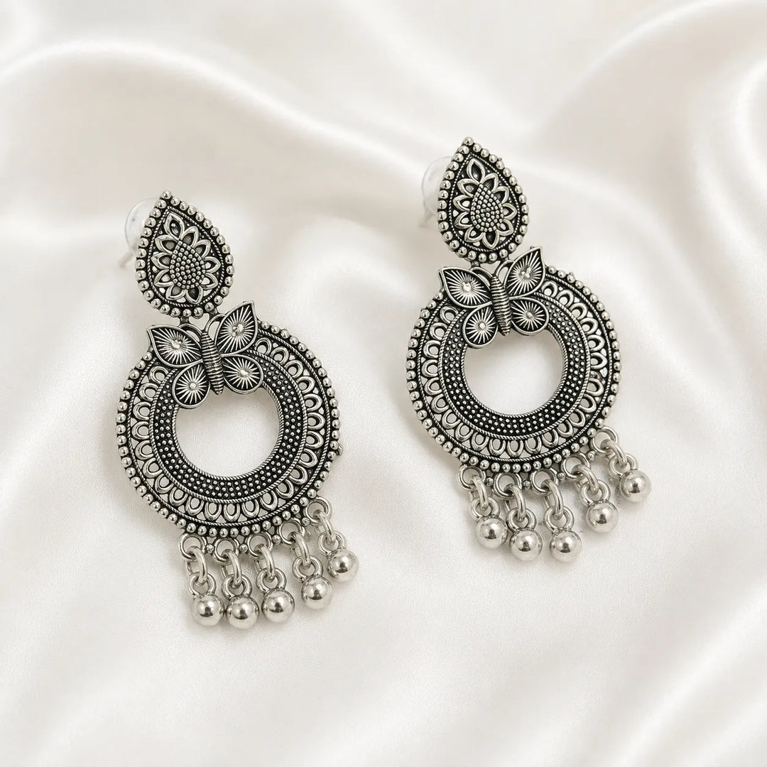 Oxidised Silver Butterfly Chandbali Earrings