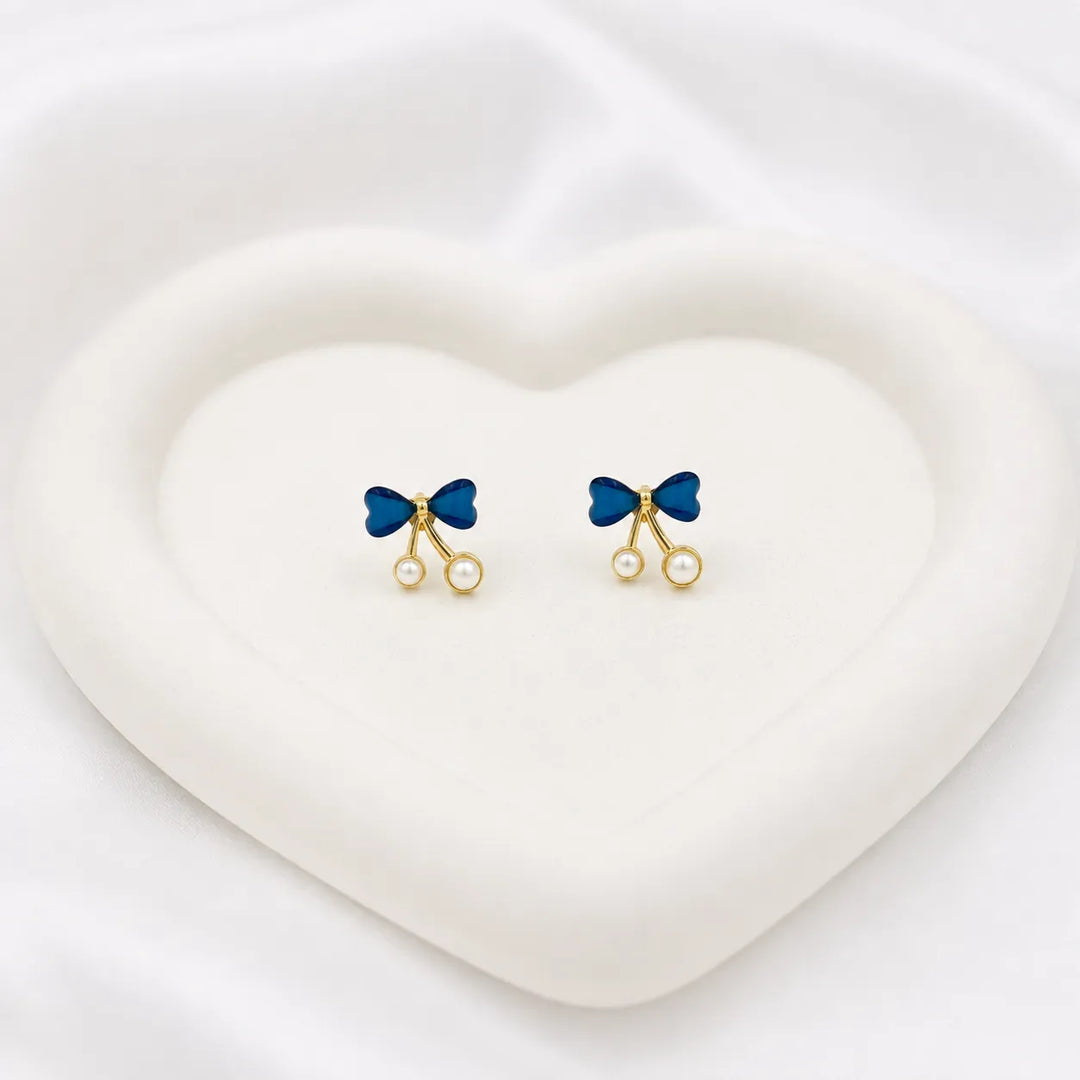 Sapphire Bow Cherry Earrings