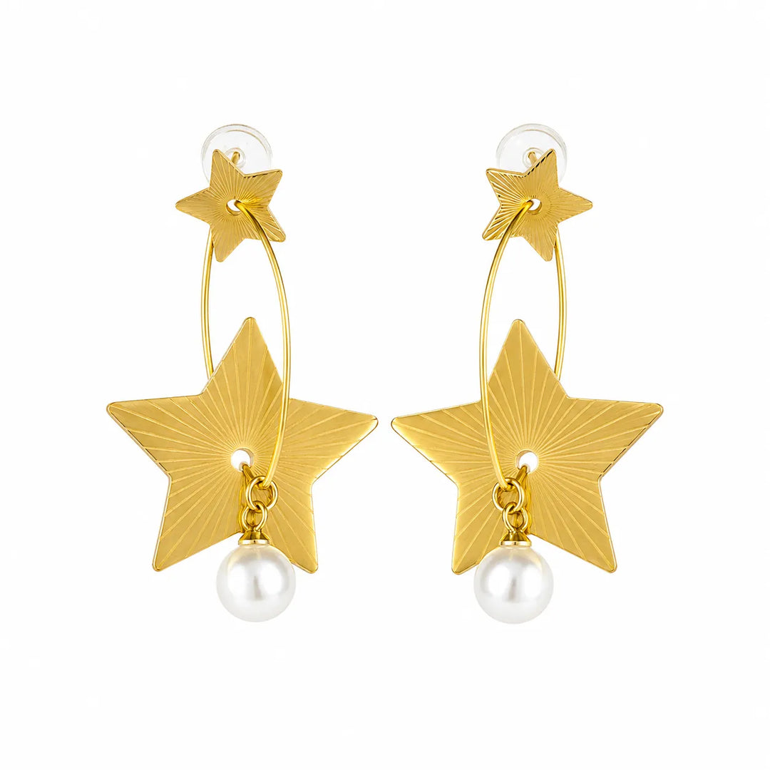 Gold Shooting Star Pearl Earrings