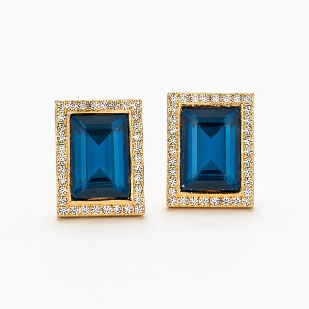 Navy Gem Halo Studs