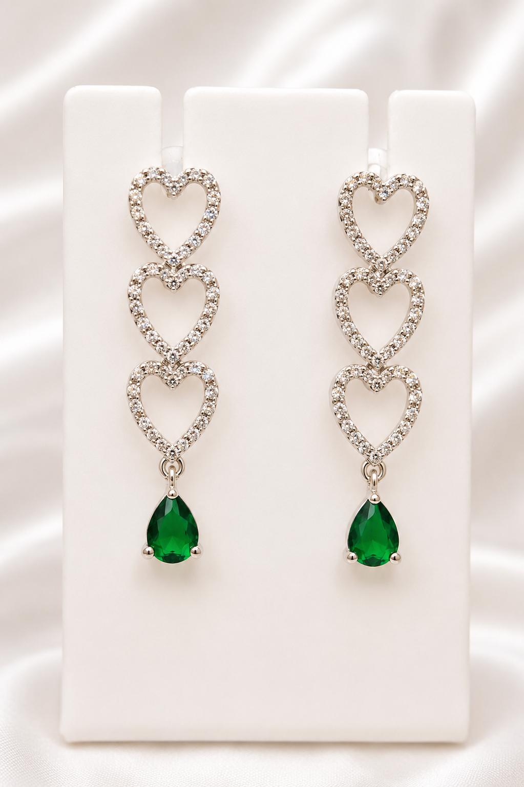 Linked Hearts Emerald Green Drop Necklace Set