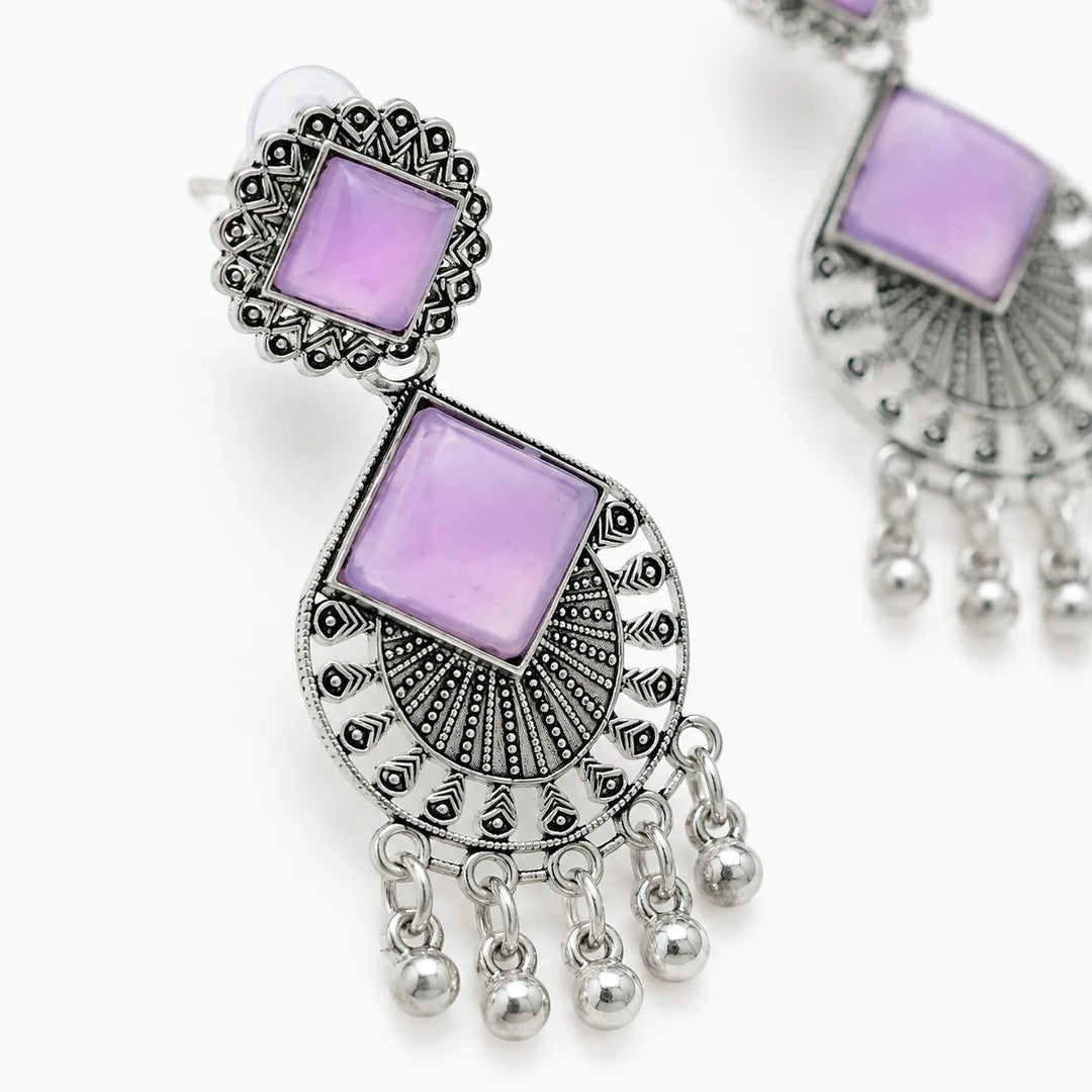 Lavender Stone Oxidised Ghungroo Earrings