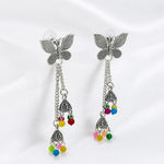Load image into Gallery viewer, Oxidised Butterfly Chain Jhumka Earrings
