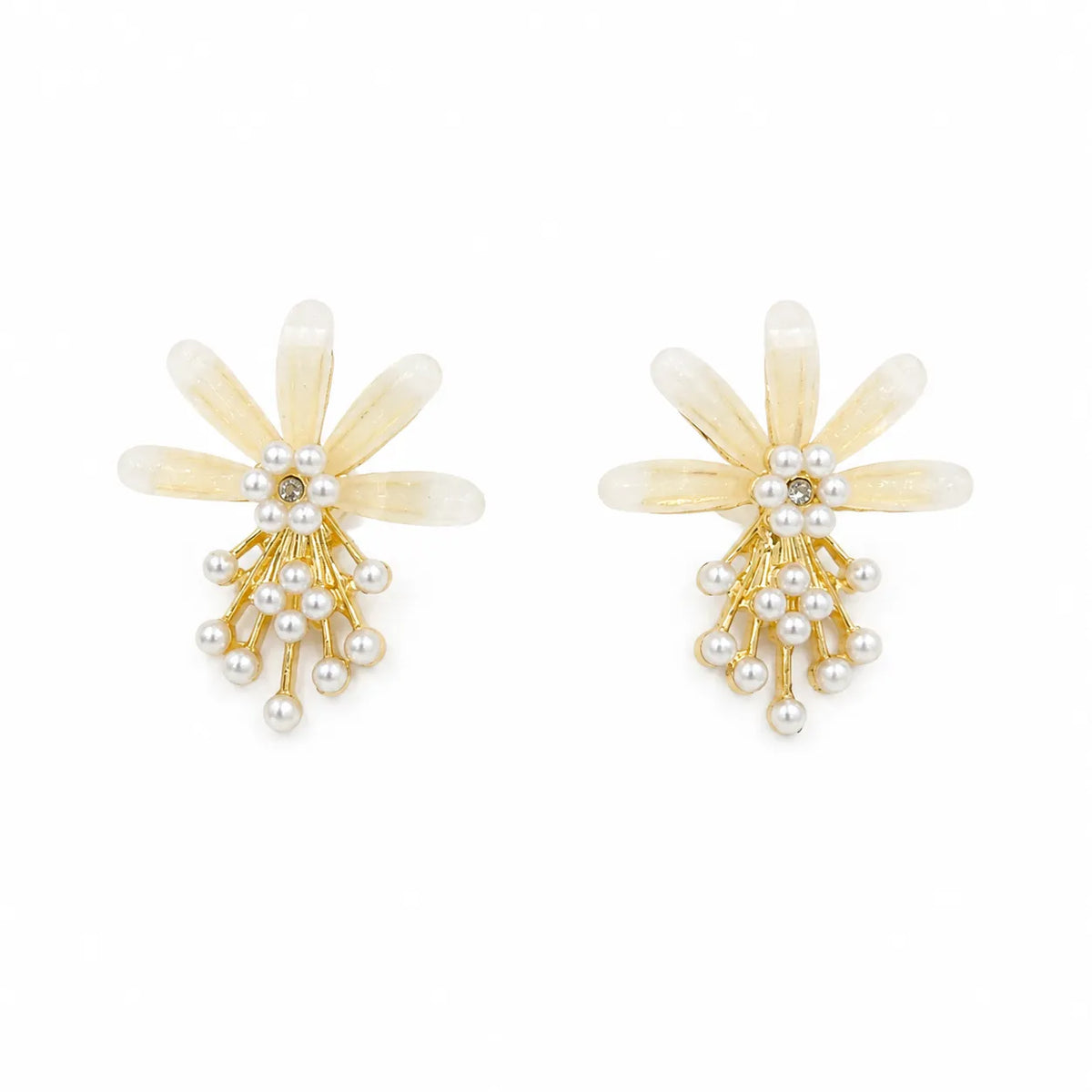 Ivory bow pearl branch drop earrings