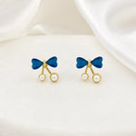 Load image into Gallery viewer, Sapphire Bow Cherry Earrings

