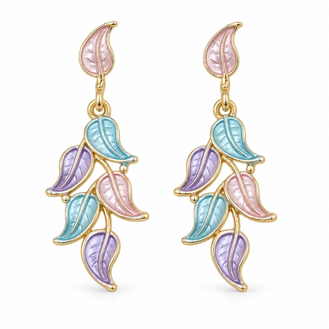 Ruvique Pastel Leaf Cascade Drop Earrings