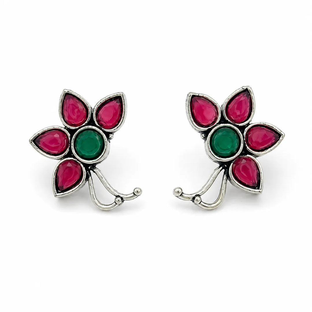 Floral Oxidised Stud Earrings
