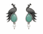 Load image into Gallery viewer, Oxidised Peacock Stone Pearl Drop Earrings
