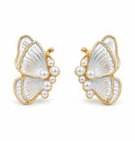 Load image into Gallery viewer, Ruvique Butterfly Pearl Enamel Stud Earrings – White Pearl White variant
