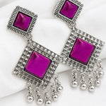 Load image into Gallery viewer, Purple Square Oxidised Silver Earrings
