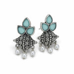 Load image into Gallery viewer, Oxidised Tri-Petal Dome Jhumka with Pearl Drops
