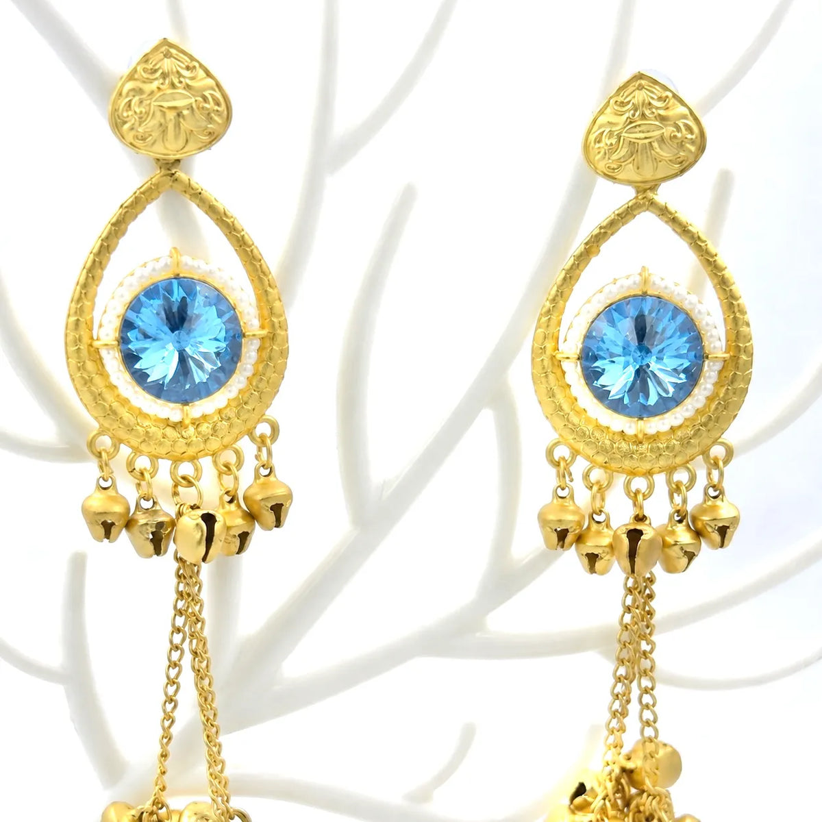 Sapphire heart kashmiri jhumka earrings