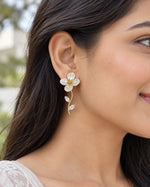 Load image into Gallery viewer, Ruvique White Flower Gold Stem CZ Leaf Earrings
