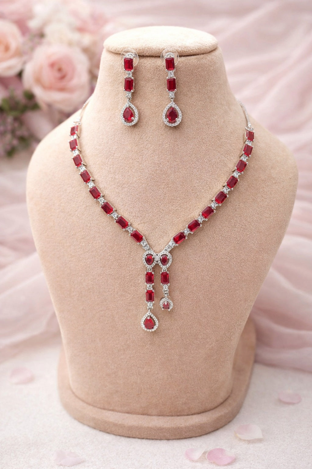 Ruvique AD Ruby Elegance Necklace Set