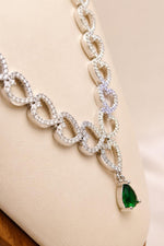 Load image into Gallery viewer, Linked Hearts Emerald Green Drop Necklace Set
