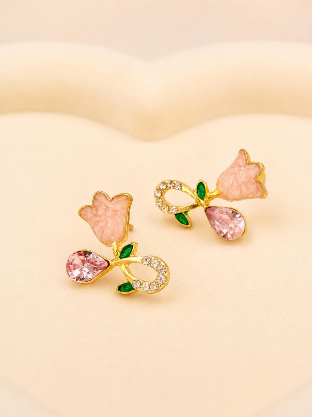 Pink Tulip Crystal Drop Earrings
