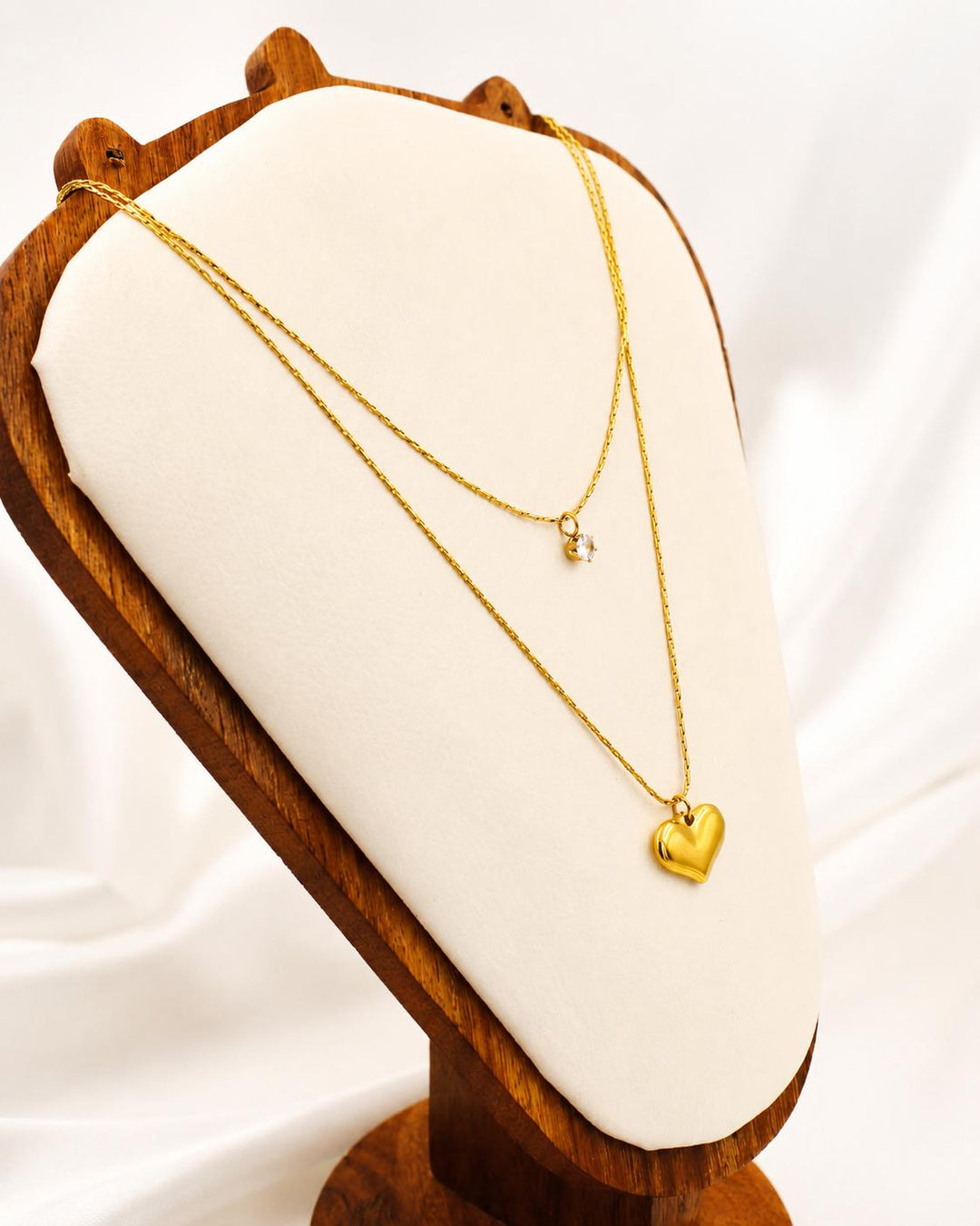 Dual Chain Puffy Heart Necklace