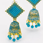 Load image into Gallery viewer, Turquoise Enamel Jhumka Earrings
