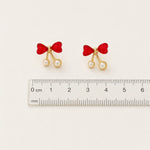 Load image into Gallery viewer, Crimson Bow Pearl Drop Studs
