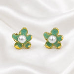 Load image into Gallery viewer, Mint Flower Pearl Centre Stud Earrings
